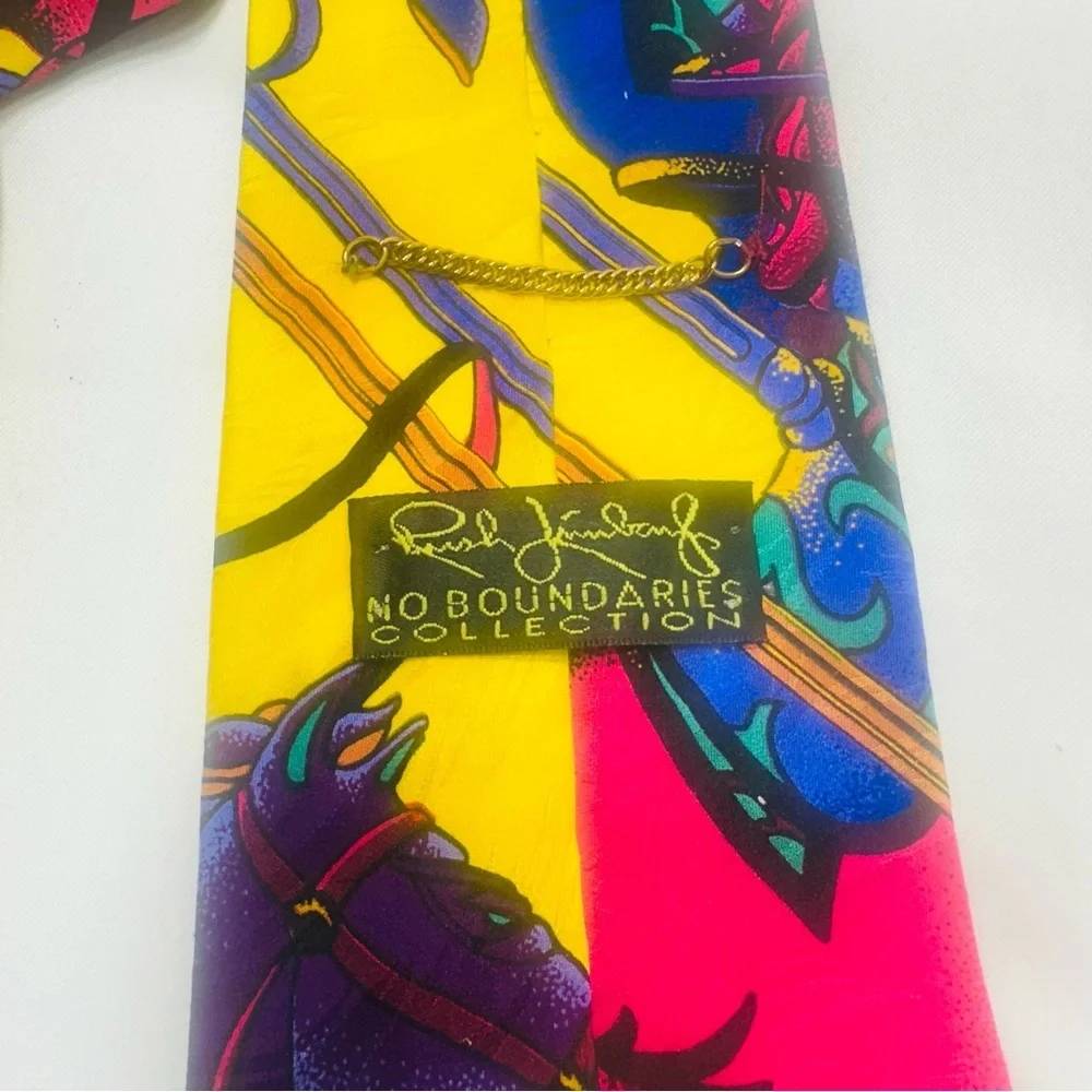 VTG Rush Limbaugh 100% Silk Tie USA Bold Colorful Statement 90s Equestrian Horse